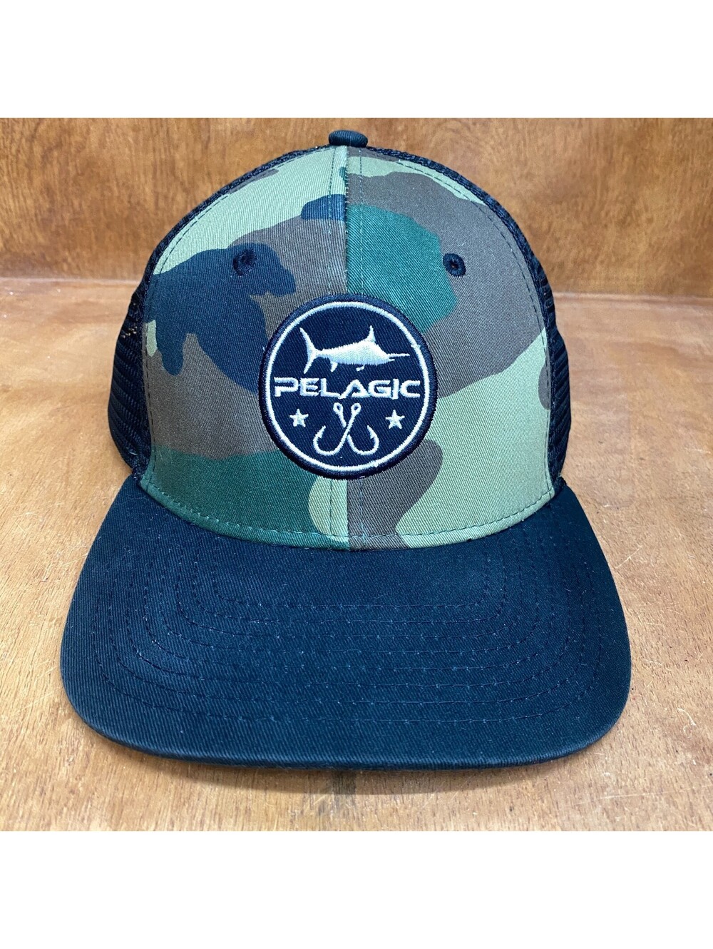 Pelagic Camo Black Trucker Hat Cap Snapback Mesh Back Fishing Hunting Outdoor